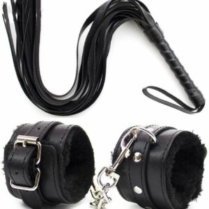 2Pcs Set Adult Whip Sex Flogger + Handcuffs BDSM Bondage